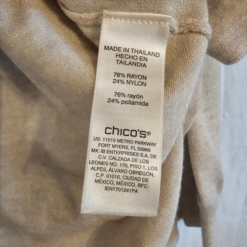 Chicos Oatmeal Beige Puff Shoulder Crew Neck Knit Sweater Size 1 Medium